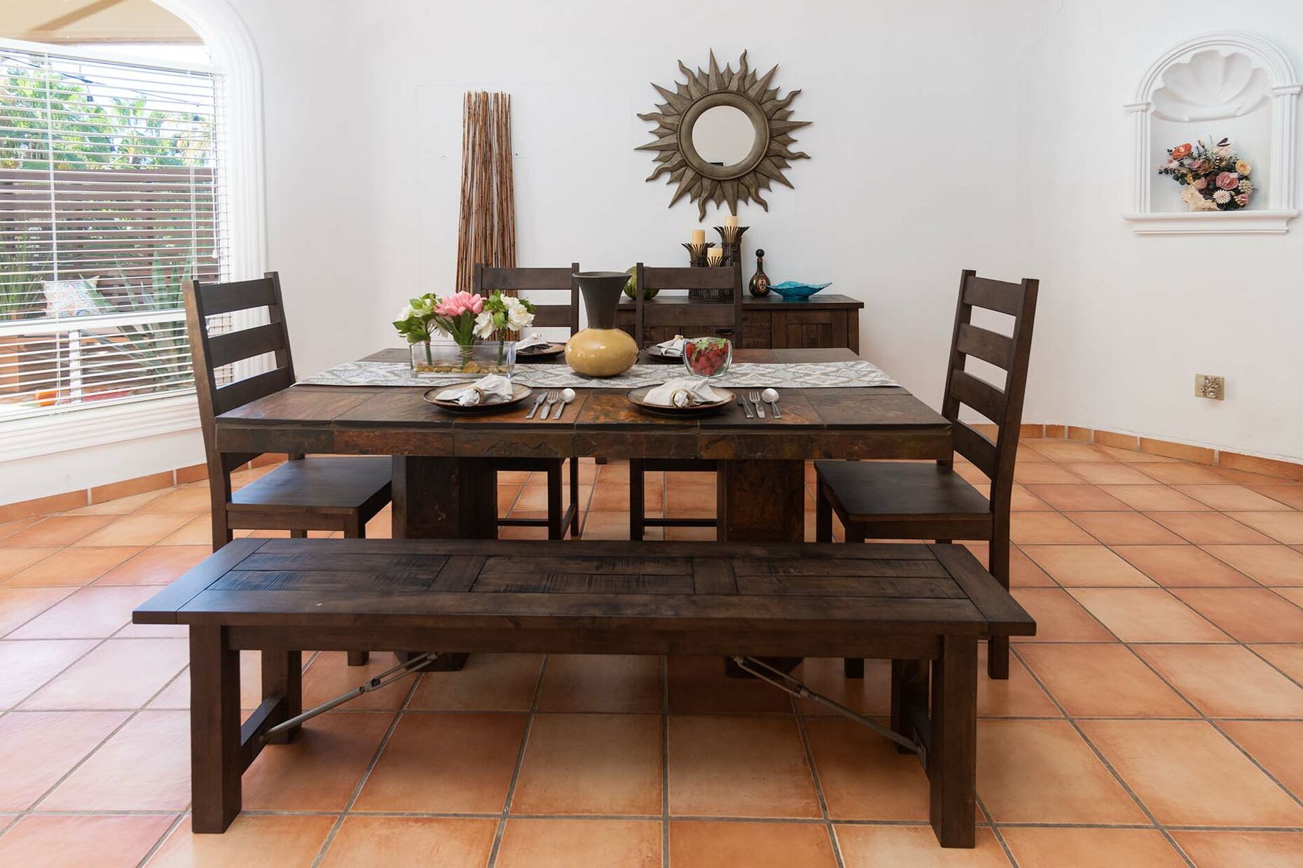 close up of the wooden dining table