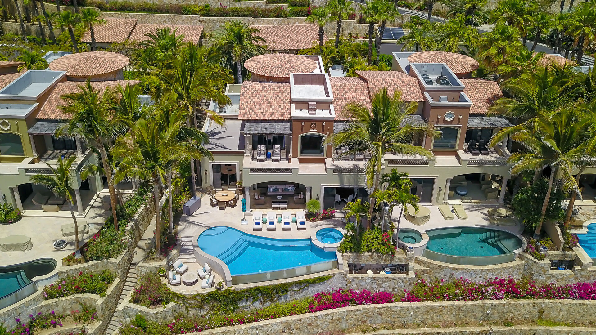 Aerial view of our luxury villa in Los Cabos with a Pool