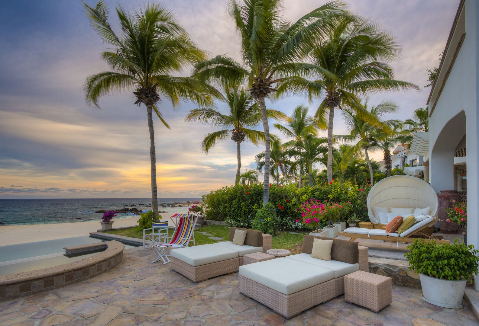 Outdoor furniture by the beachfront pool