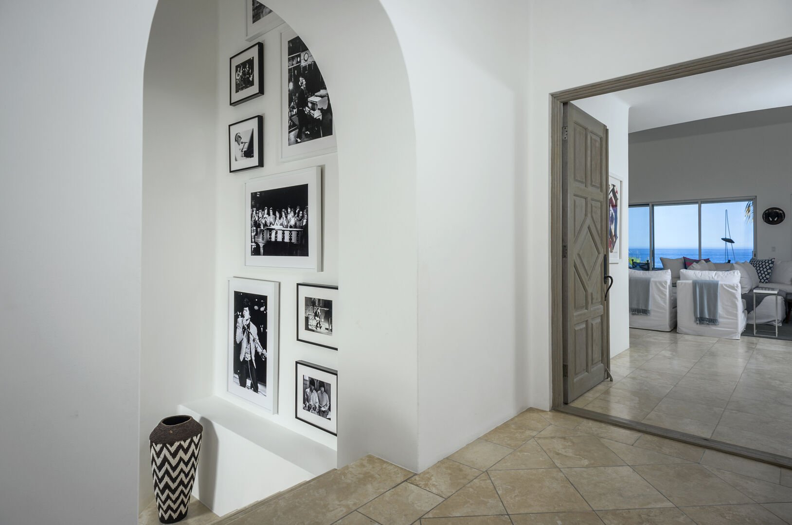 The hall in our Los Cabos villa with contemporary motifs