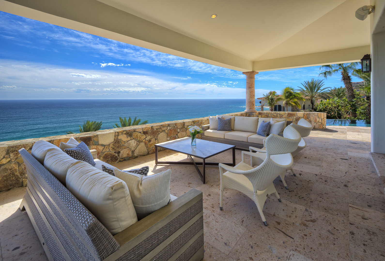 Outdoor seating at this villa located in Los Cabos
