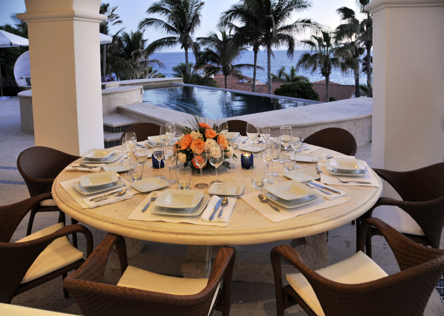Round Outdoor Dining Table by Pool