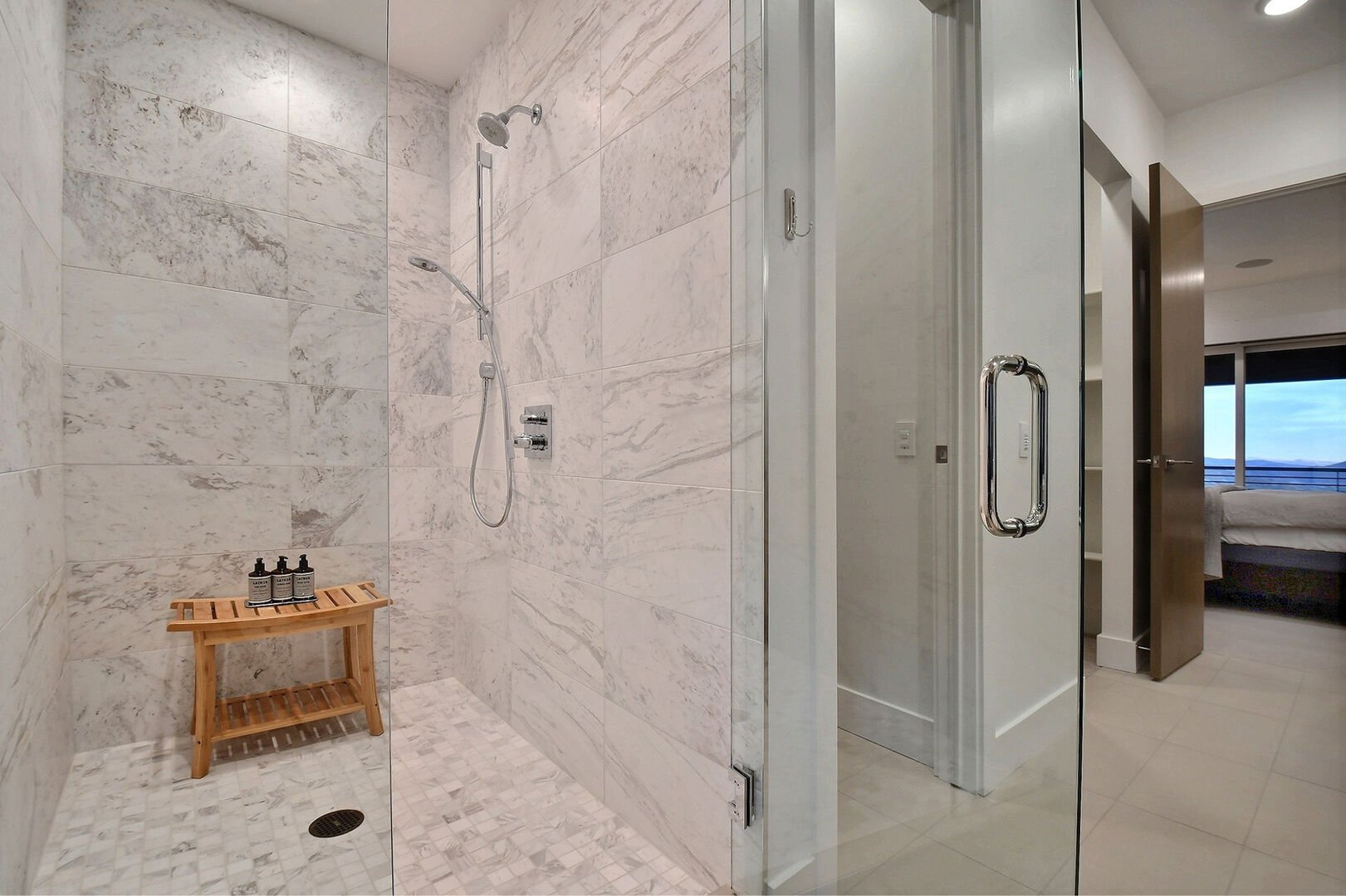 Spacious shower in the master bath.