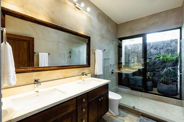 Large shower, double sinks