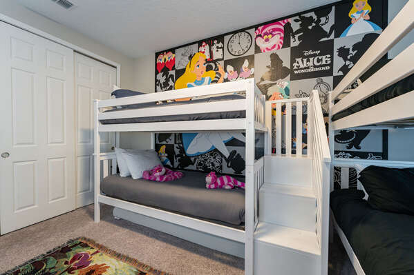 Upstairs Bedroom with a classic theme and 2 sets of twin bunk beds
