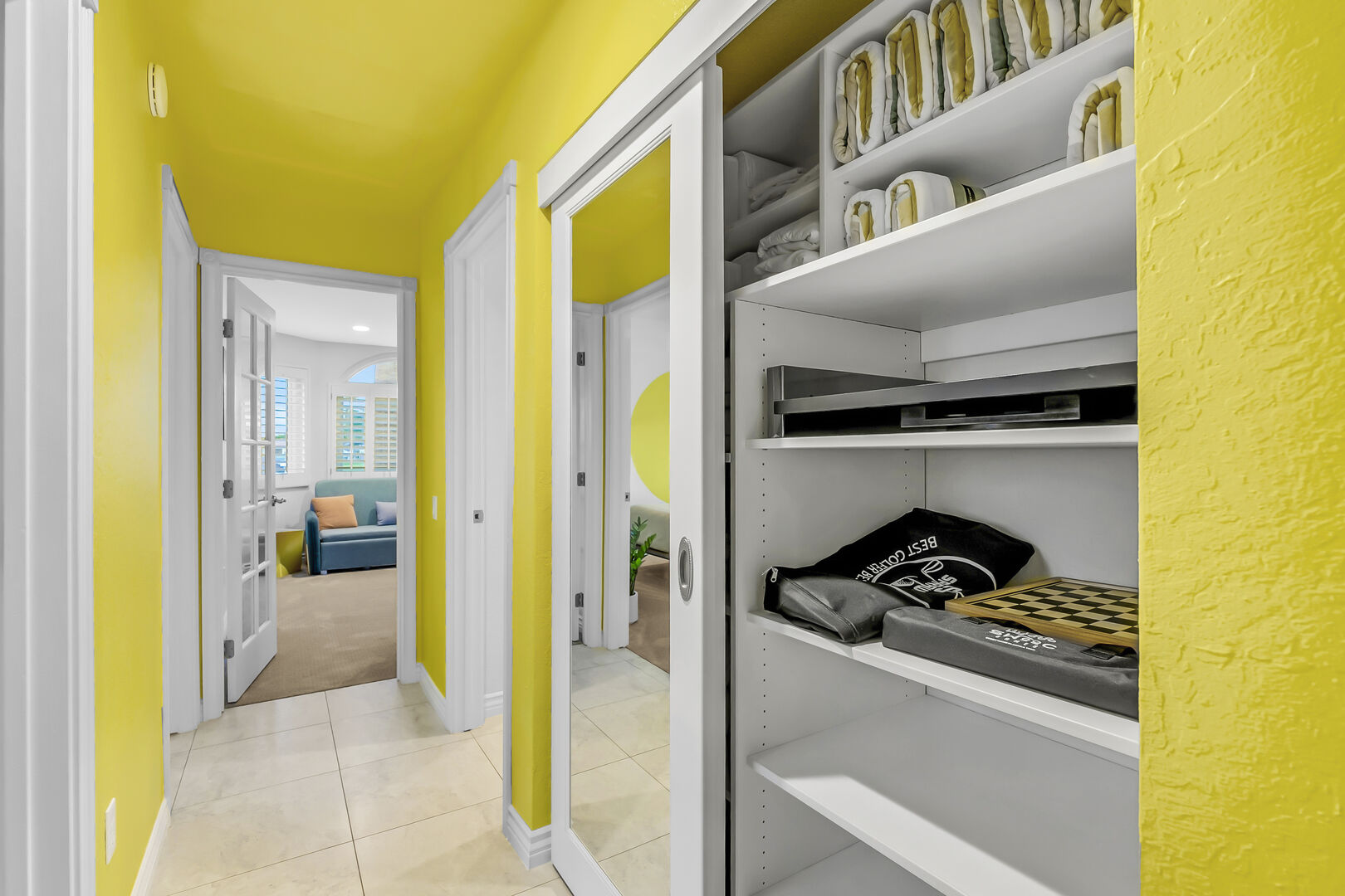 Additional pool towels are located in the hallway sliding closet doors.