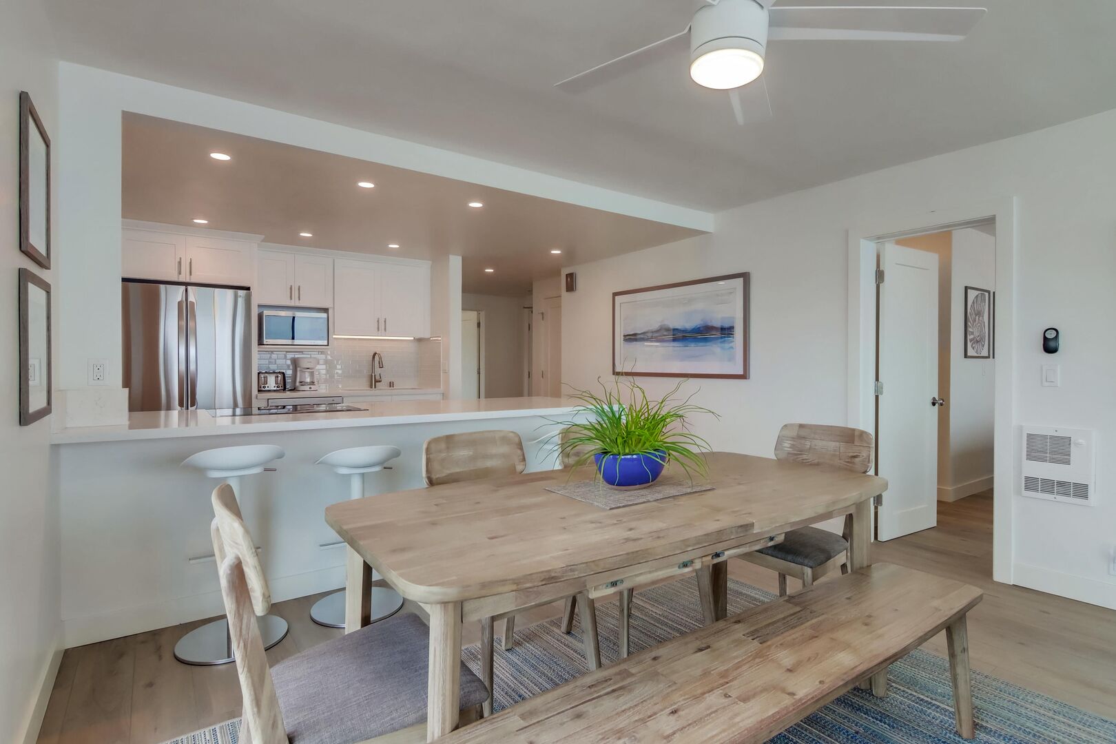 Beautifully remodeled, open dining room and kitchen