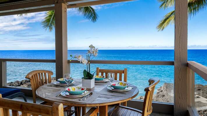 Dine outside, enjoy a quiet morning coffee while watching the waves
