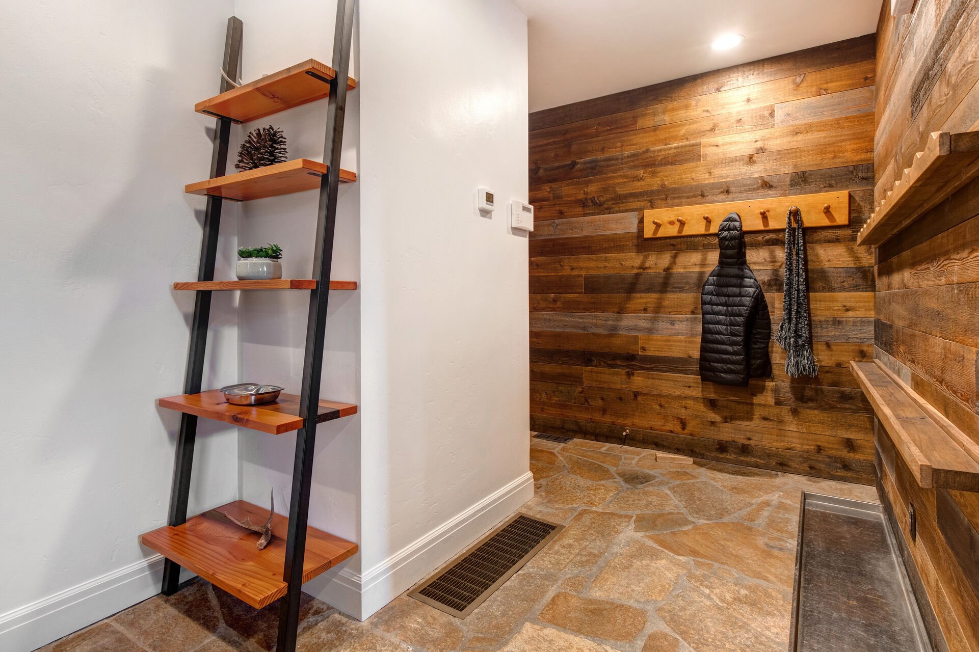 Front Door Entryway with equipment storage and hooks