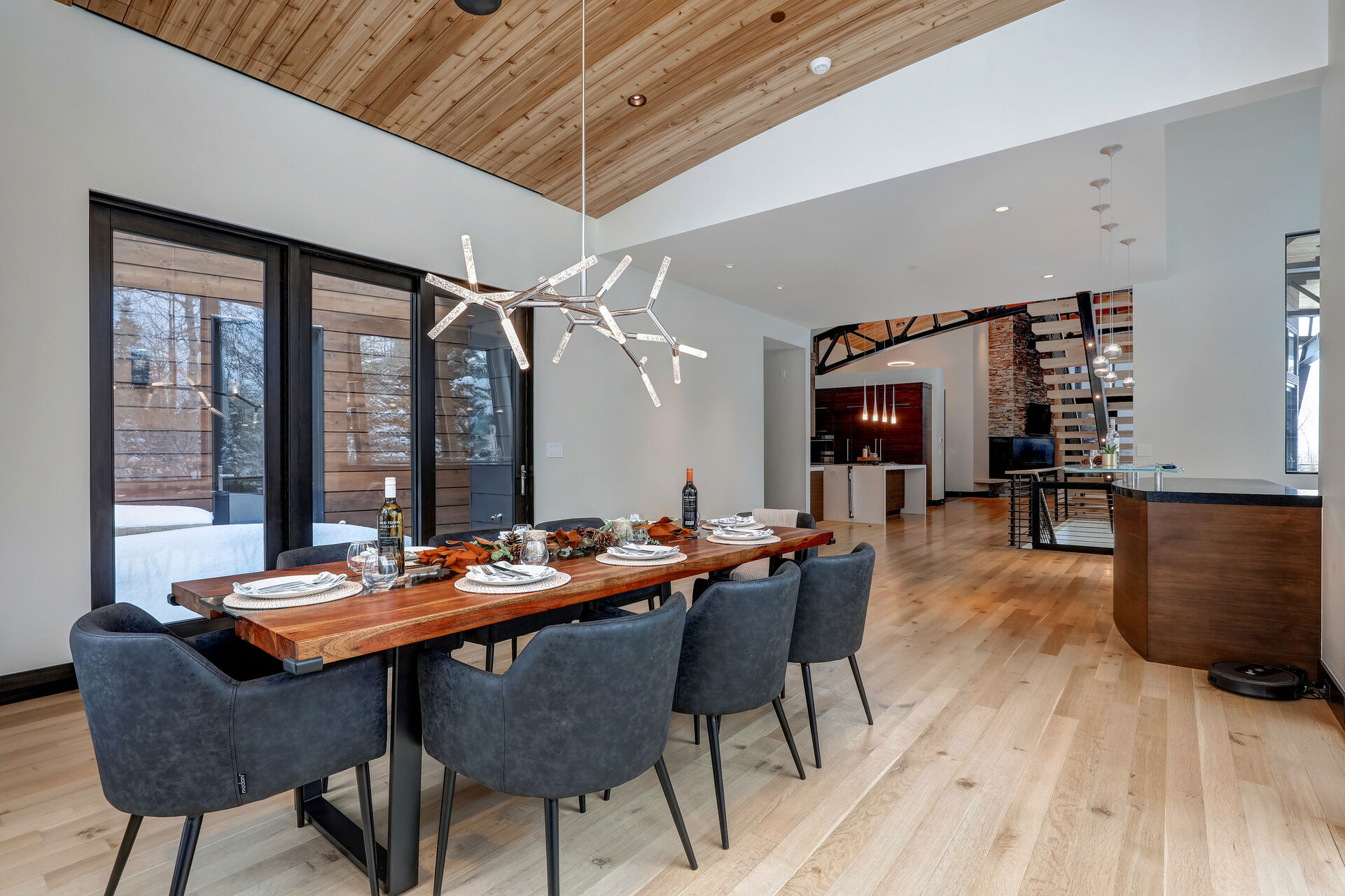 Dining Room with stunning floor to ceiling windows and seating for 8
