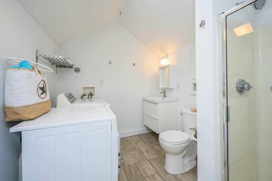EnSuite Bathroom with glass enclosed shower - washer and dryer, too! - Bass Cove Compound-24 Follins Pond-Dennis-Cape Cod