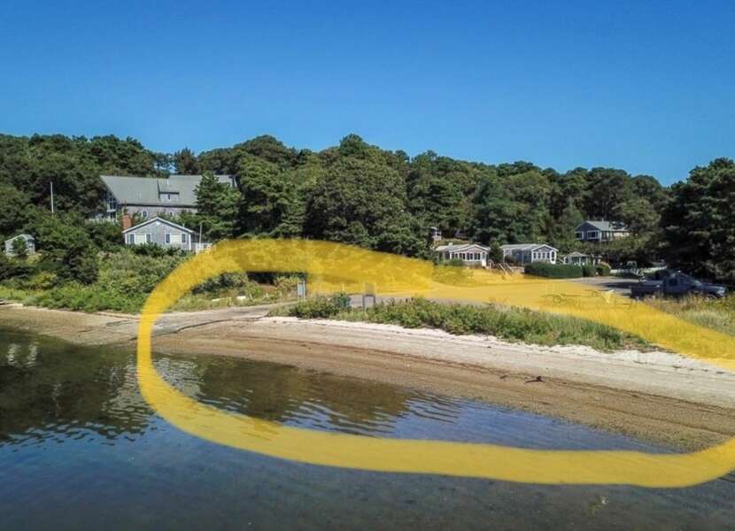 Guest beach access is to the left of the fence in the area circled- Follins Pond- Dennis-Cape Cod
