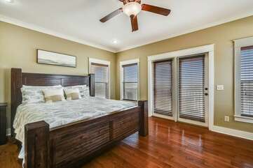(King) Master bedroom upstairs with access to covered balcony, 2 full size closets and private master bathroom.