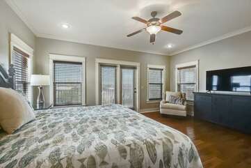 (King) Master bedroom upstairs with access to covered balcony, 2 full size closets and private master bathroom.