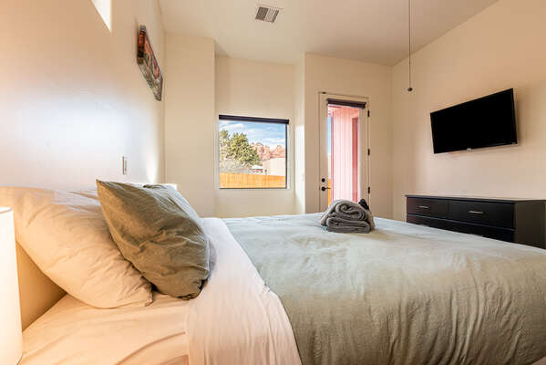 Master Bedroom with a King Bed, Roku TV and Patio Access