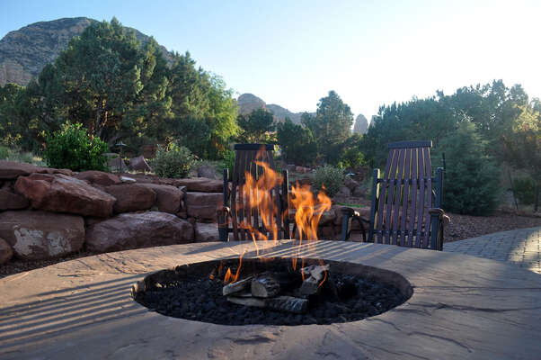 Cozy up to a fire and enjoy some red rock views!