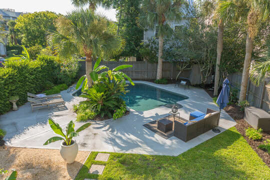 Private pool and landscaped backyard