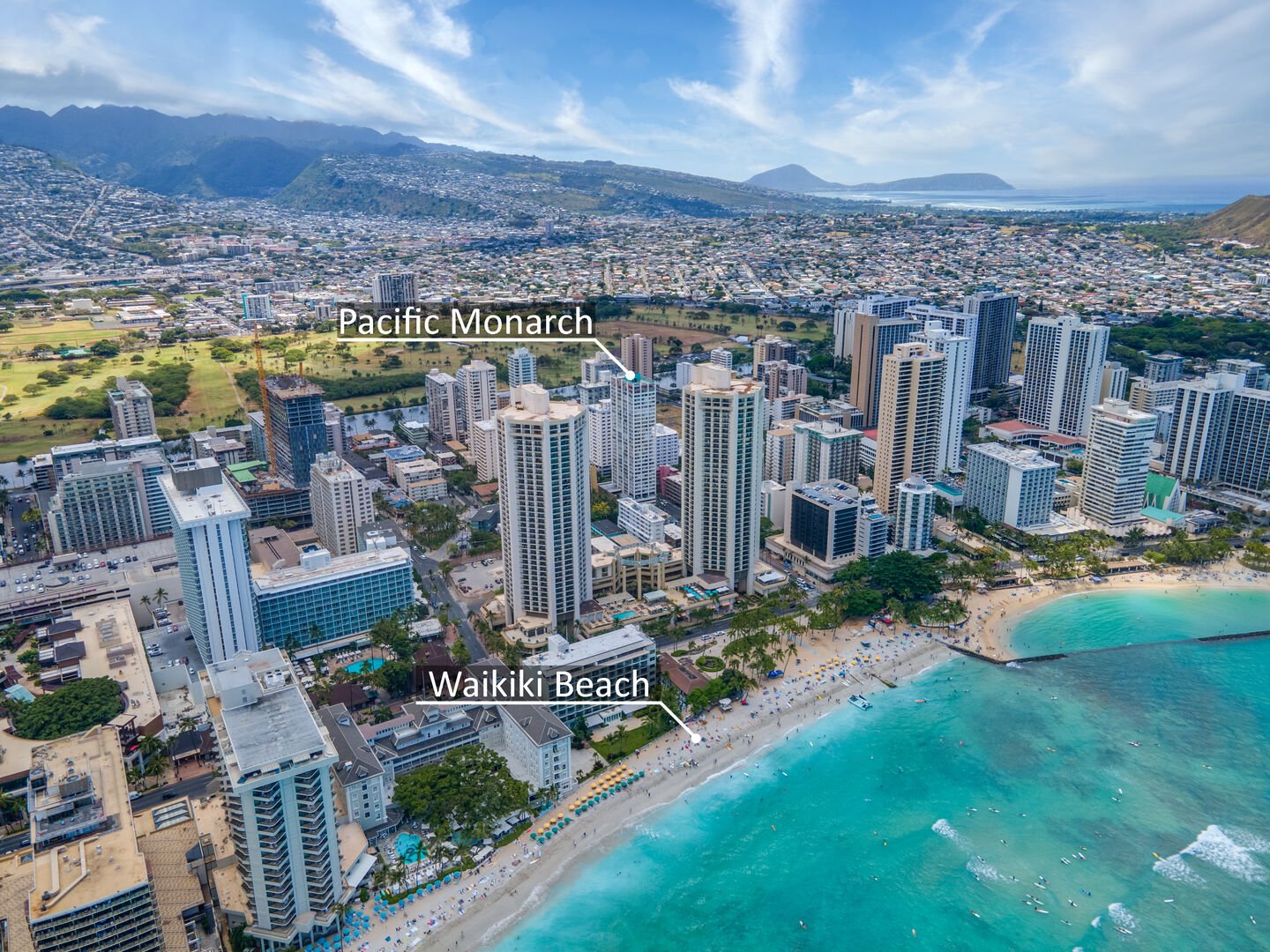 The Pacific Monarch is only 700 feet to the beach of Waikiki!