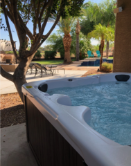A newly added hot tub is ideal for romantic moments with that special someone.