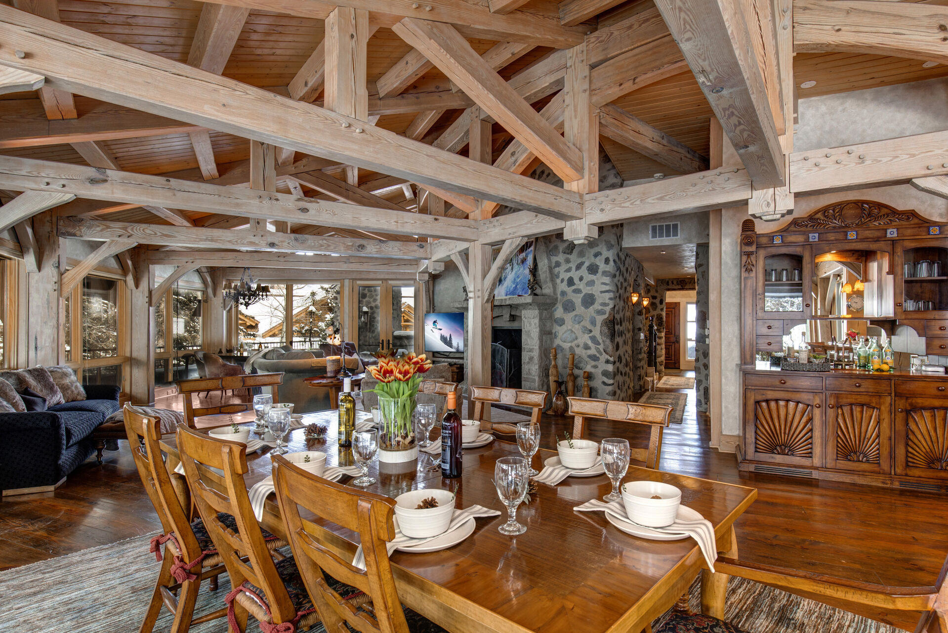 Dining Area with seating for 8, deck access, and ski slope views