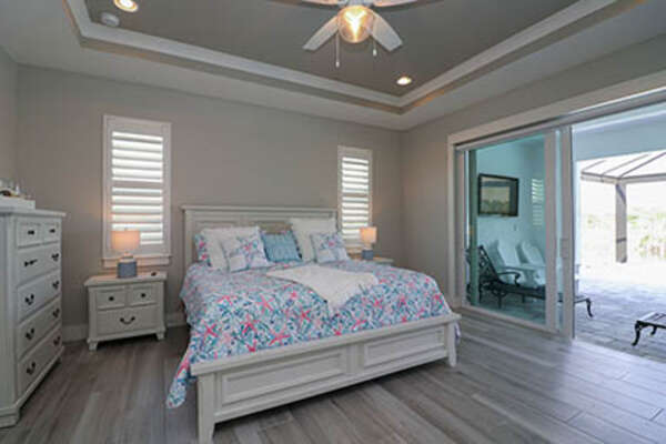 King master bedroom with ensuite and patio access