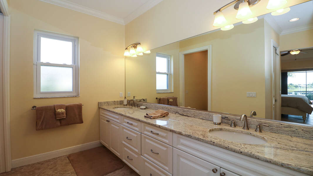 Large master bathroom with dual vanities