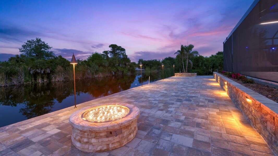 Newly installed firepit on canal, perfect for chilly Florida nights