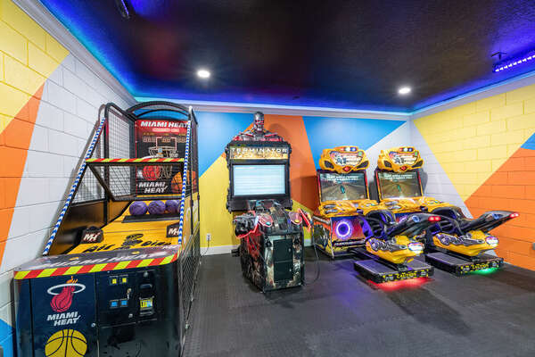 Enjoy the game room with professional arcades