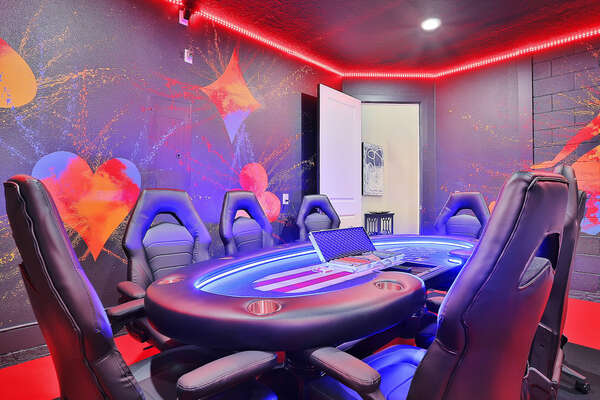 Adults will enjoy the professional BBO card table with poker chip set, blackjack dealer setup, and massage chairs