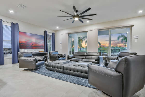 Curl up on the genuine leather lounge seating as you and your family gather together