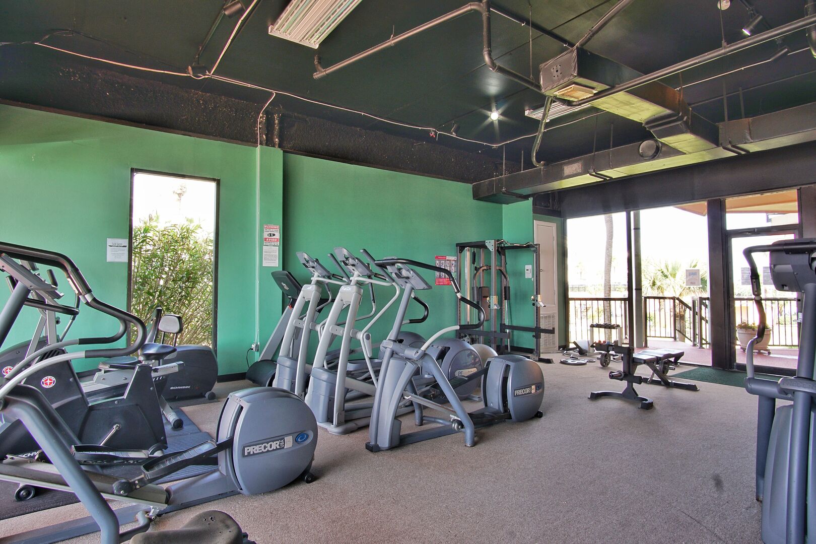 Access to the gym, located in the front of the resort.  Views of the Gulf while you work out.