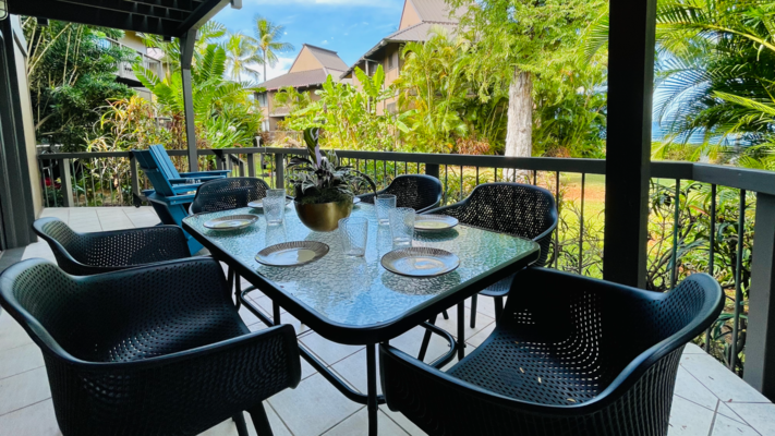 Lanai with dining area and chairs