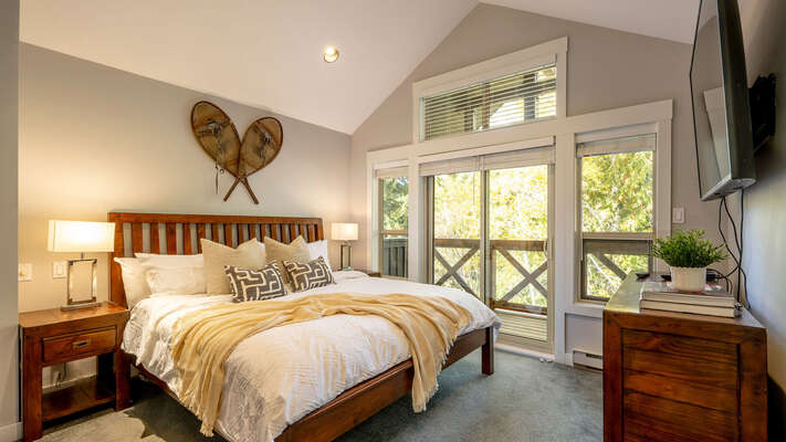 Upper Level - Primary Bedroom with King Bed, Private Deck & Ensuite.