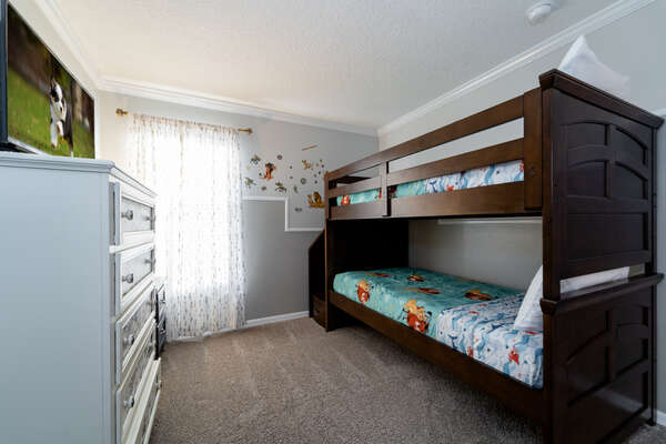Bedroom 4 has bunk beds and flatscreen TV