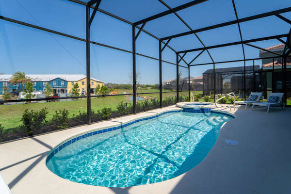 Pool area is fully screened to keep out unwanted pests