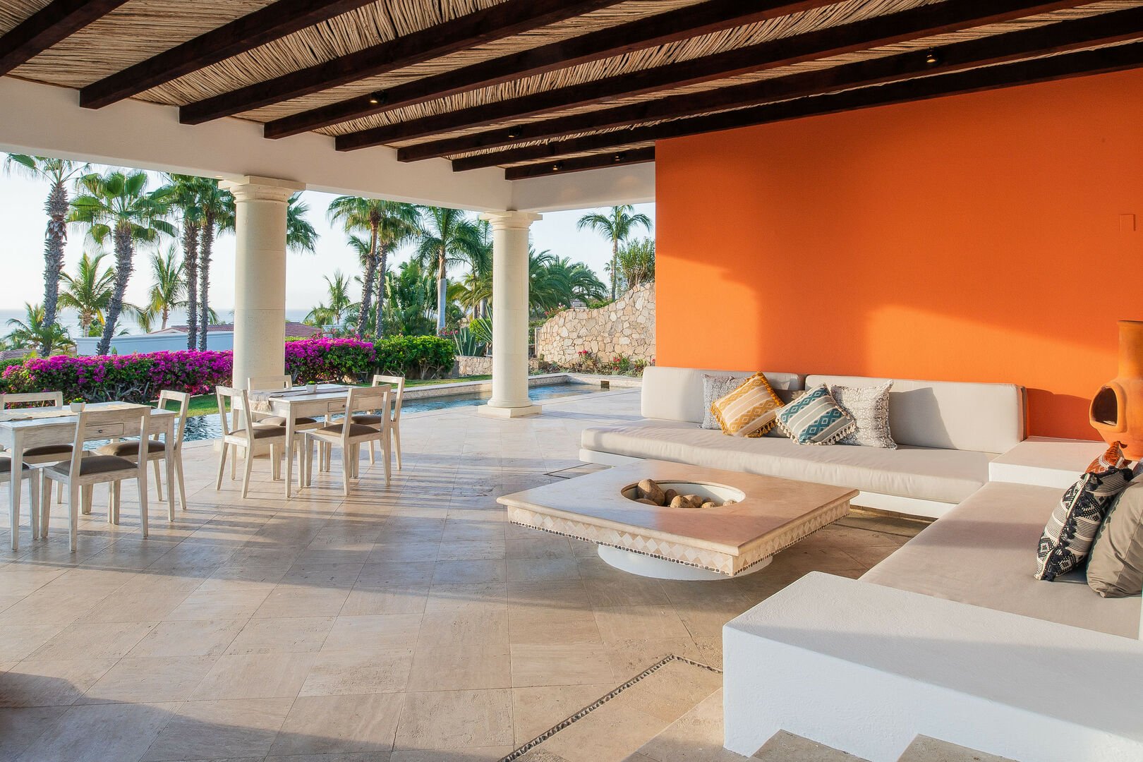 A large outside lounge area of this luxury Los Cabos villa.