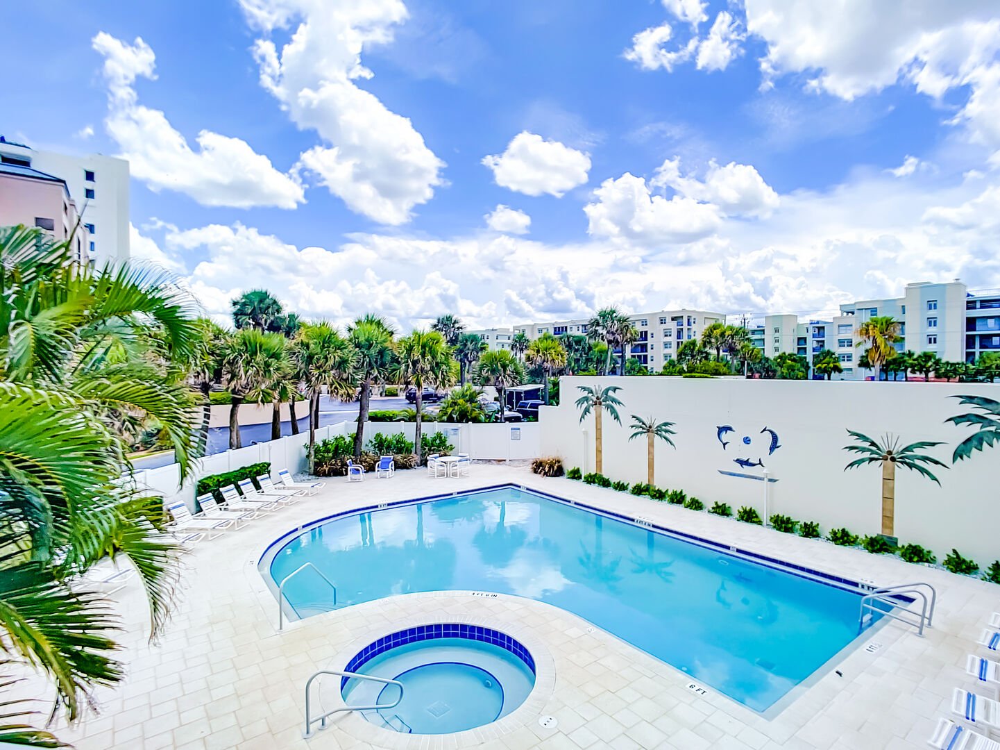 Kick back and relax by the pool or jump into the Jacuzzi.