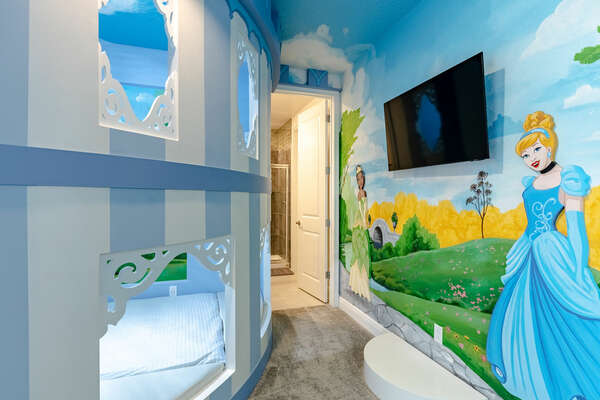 Inspired by beloved princesses, this room offers a double/double bunk bed in your very own castle.