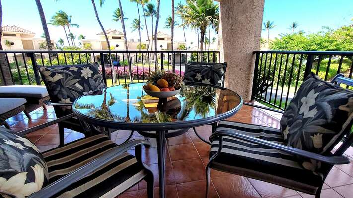 Outdoor dining table, perfect spot for coffee on the lanai