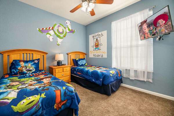 Kids are sure to enjoy this bedroom with some of their favorite characters