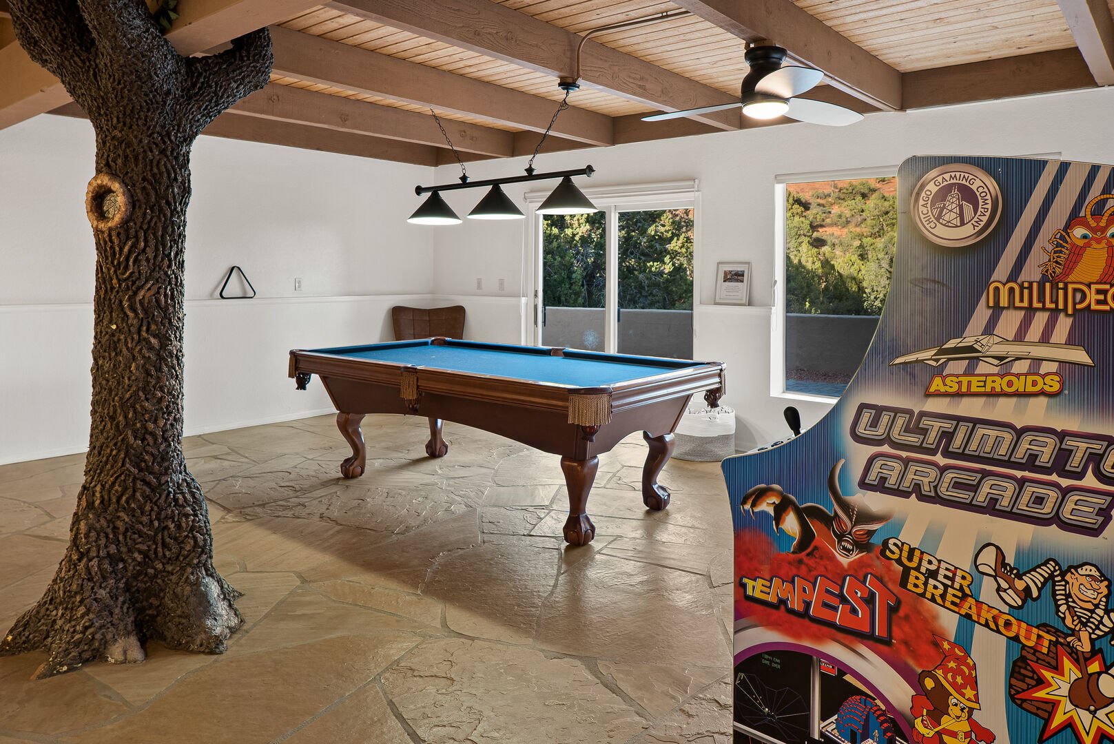 Pool Table & Arcade Game In Basement Area