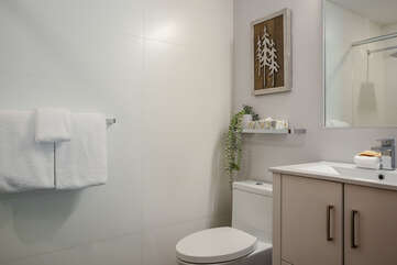 Ensuite bathroom with shower over tub