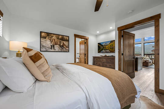 Main level master bedroom with private attached bathroom