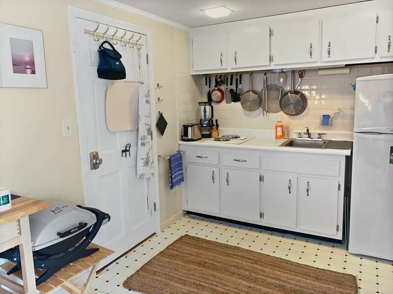 Cute Kitchen with 2 burner cook top -camp style propane grill and fridge- 69 Beaten Path Unit #8 Dennis Port Cape Cod - New England Vacation Rentals