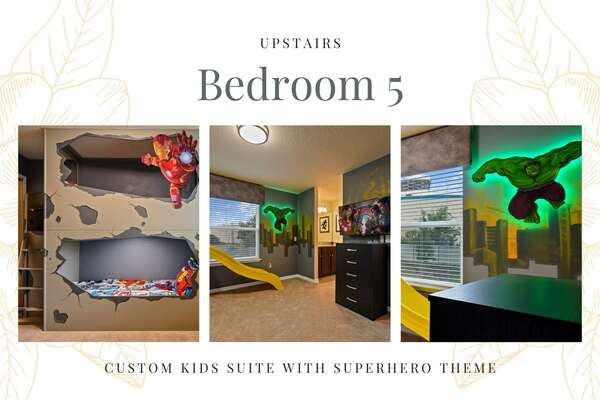 Kids Suite with custom twin bunk beds and streaming TV