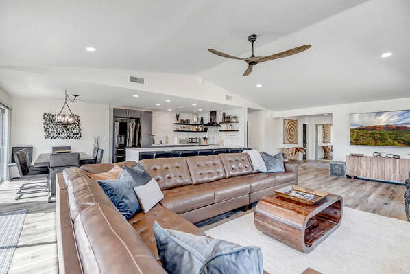 Living Room offers Large Leather Sectional and 85
