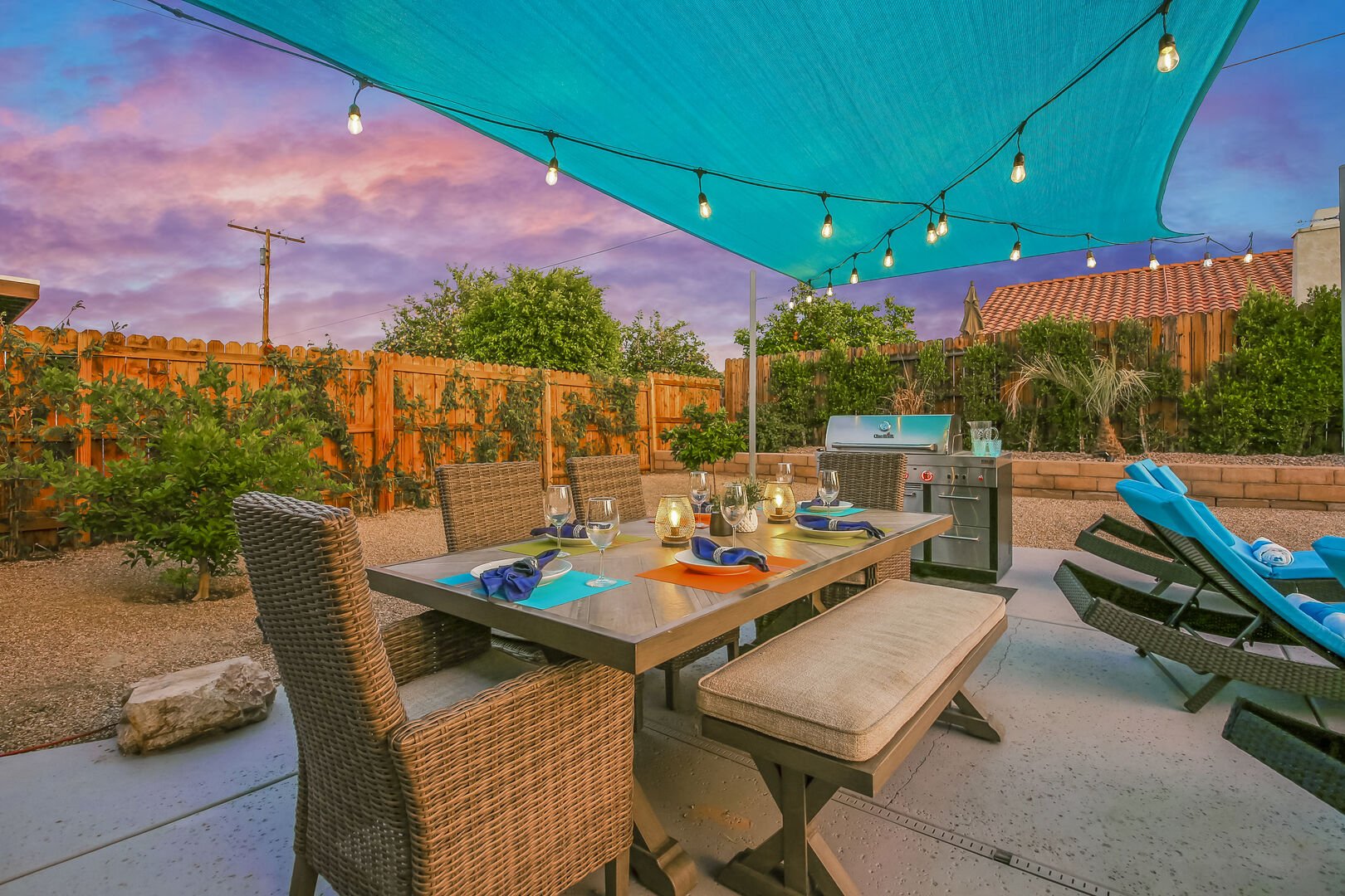 Enjoy your delicious dinner on the patio dining table with room for six.
