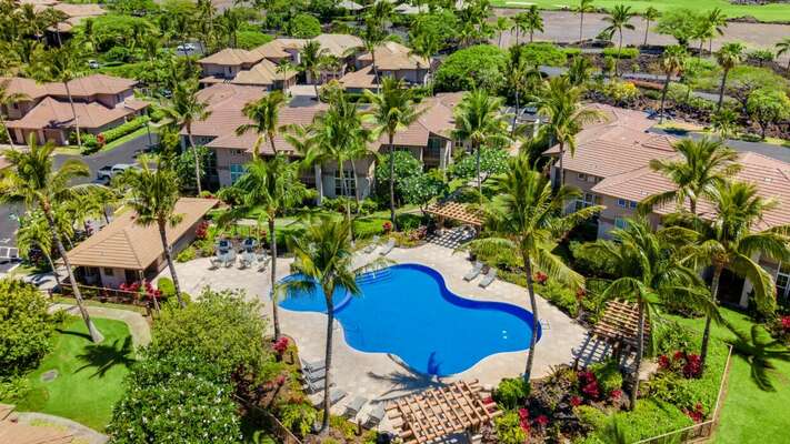 Aerial view of the Waikoloa Colony Villas pool area
