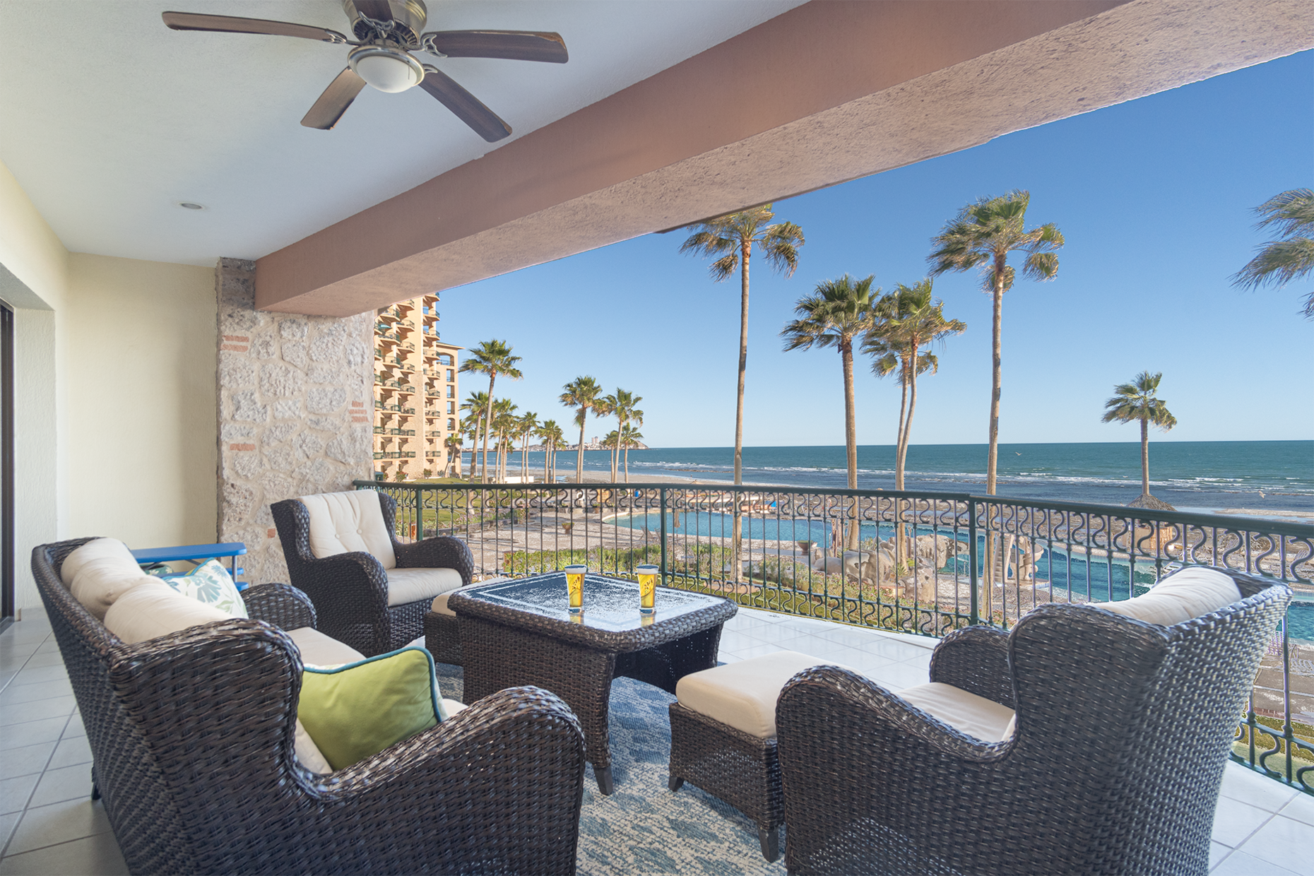 Breathtaking patio views, with beautiful Sonoran Sea Resort right below!