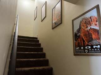 Stairwell with artwork